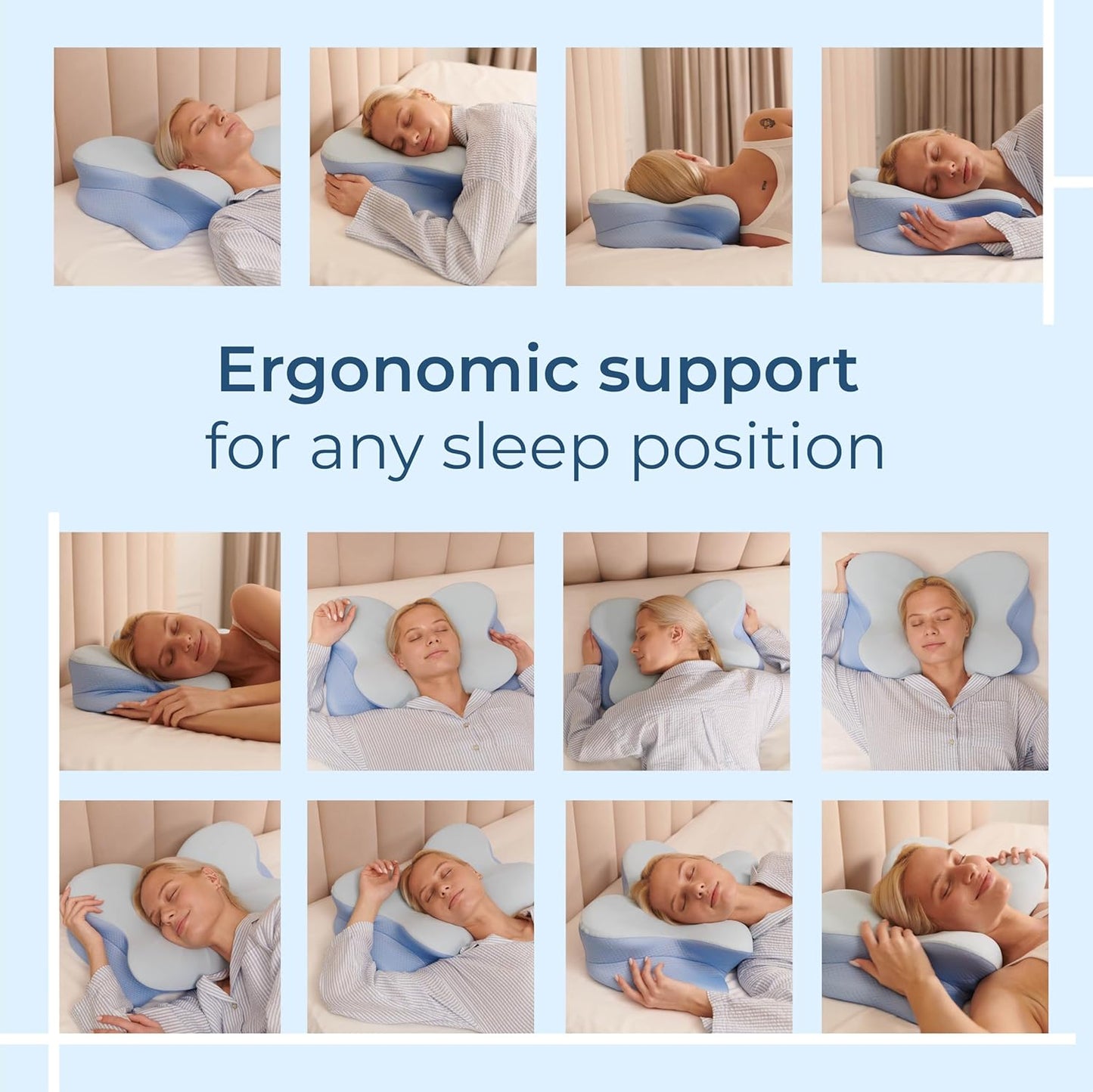 Derila Ergo Cervical Neck Pillow for Sleeping Ergonomic Pillow Contour Neck Support Memory Foam Pillows for Back, Side Sleeper Pillows 21.25 x 14.17 x 4.72 inches