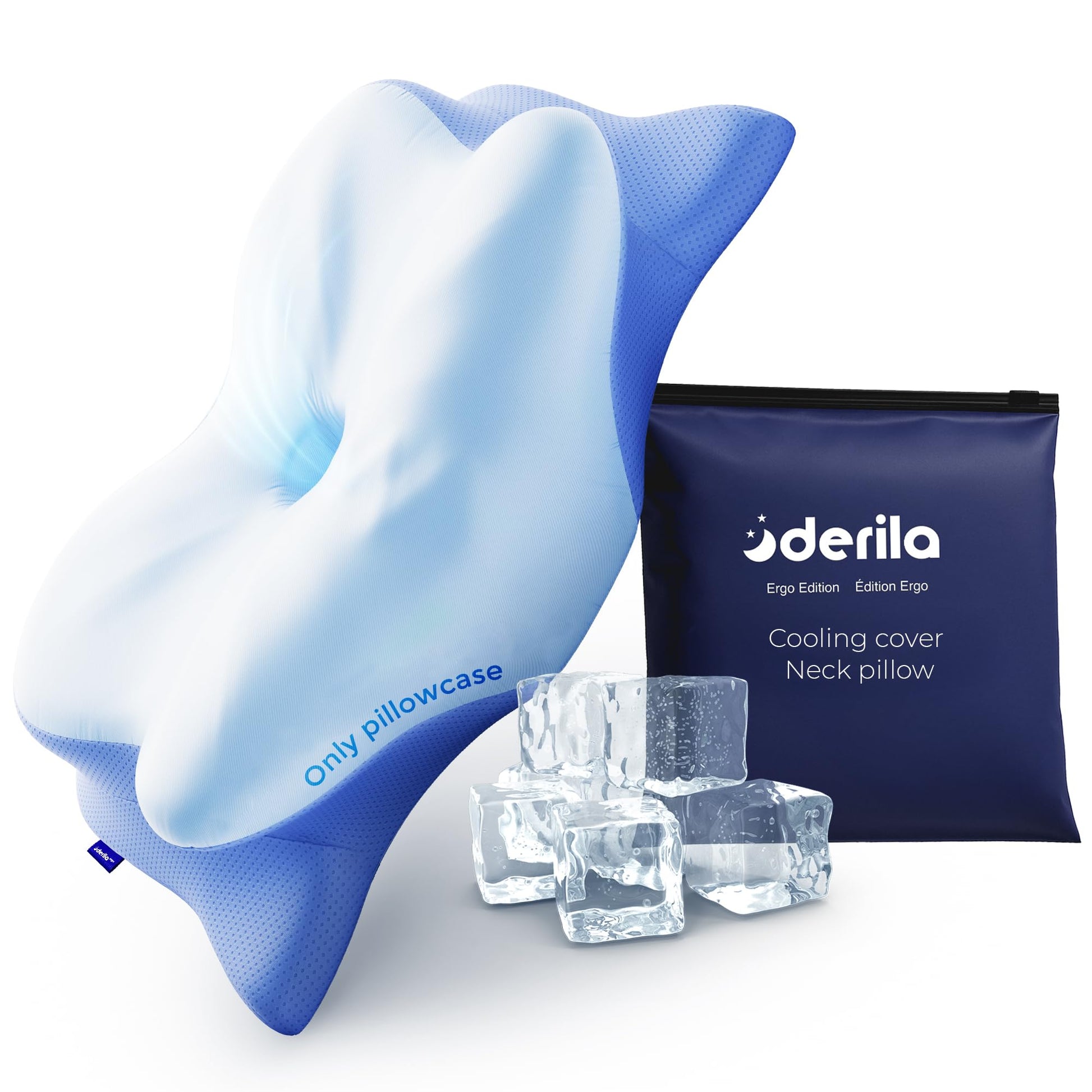 Derila Ergo Cervical Neck Pillow for Sleeping Ergonomic Pillow Contour Neck Support Memory Foam Pillows for Back, Side Sleeper Pillows 21.25 x 14.17 x 4.72 inches