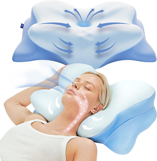 Derila Ergo Cervical Neck Pillow for Sleeping Ergonomic Pillow Contour Neck Support Memory Foam Pillows for Back, Side Sleeper Pillows 21.25 x 14.17 x 4.72 inches