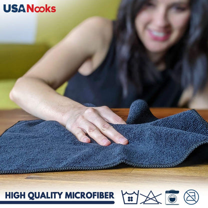 USANOOKS Microfiber Cleaning Cloth Grey - 12 Pcs (12.5"x12.5") - High Performance - 1200 Washes, Ultra Absorbent Microfiber Towel Weave Grime & Liquid for Streak-Free Mirror Shine - Car Washing Cloth