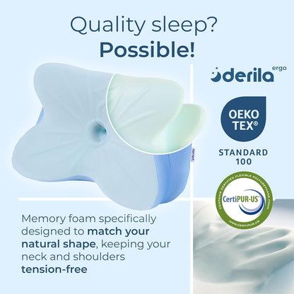 Derila Ergo Cervical Neck Pillow for Sleeping Ergonomic Pillow Contour Neck Support Memory Foam Pillows for Back, Side Sleeper Pillows 21.25 x 14.17 x 4.72 inches