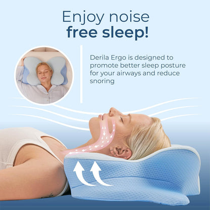 Derila Ergo Cervical Neck Pillow for Sleeping Ergonomic Pillow Contour Neck Support Memory Foam Pillows for Back, Side Sleeper Pillows 21.25 x 14.17 x 4.72 inches