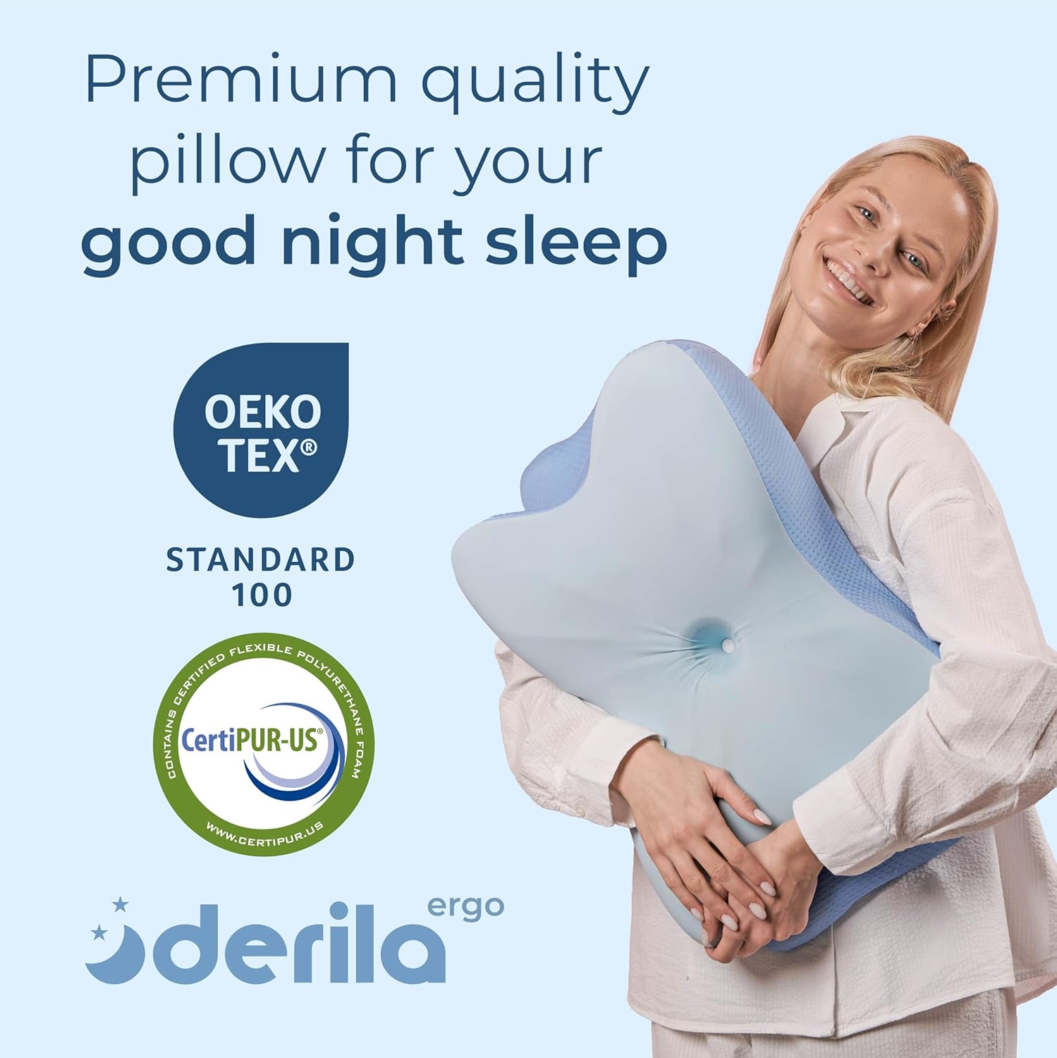 Derila Ergo Cervical Neck Pillow for Sleeping Ergonomic Pillow Contour Neck Support Memory Foam Pillows for Back, Side Sleeper Pillows 21.25 x 14.17 x 4.72 inches