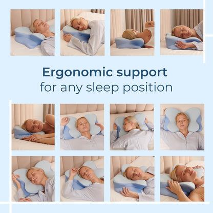 Derila Ergo Cervical Neck Pillow for Sleeping Ergonomic Pillow Contour Neck Support Memory Foam Pillows for Back, Side Sleeper Pillows 21.25 x 14.17 x 4.72 inches