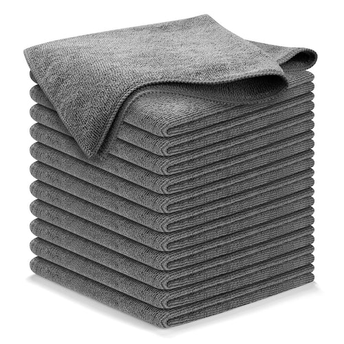 USANOOKS Microfiber Cleaning Cloth Grey - 12 Pcs (12.5"x12.5") - High Performance - 1200 Washes, Ultra Absorbent Microfiber Towel Weave Grime & Liquid for Streak-Free Mirror Shine - Car Washing Cloth